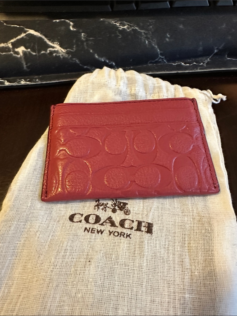Coach Pink Signature Embossed Leather Card Case
